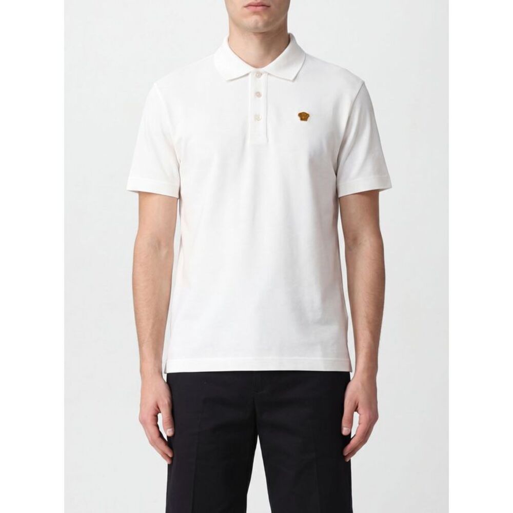 Versace Men Versace Medusa Logo Cotton Polo Shirt With Ribbed Collar